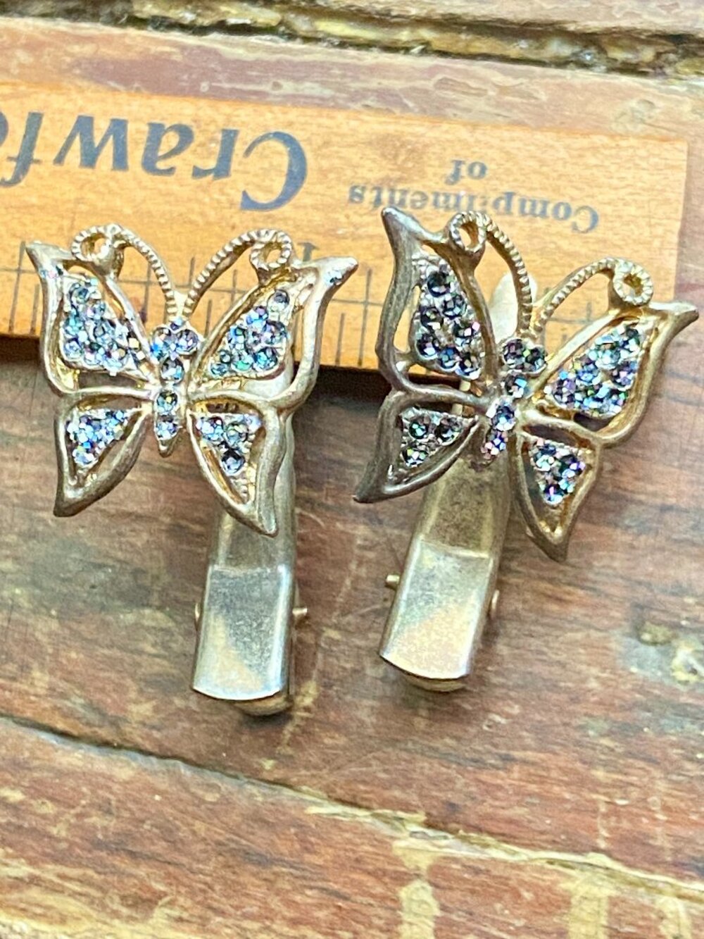 Fluttering Butterfly Vintage Hair Clip Rhinestone Barrette Silver PAIR Y2K